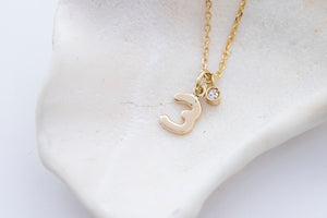 BRILLA necklace - LIMITED VERSION - 14K yellow gold with white diamond and a golden '3' pendant