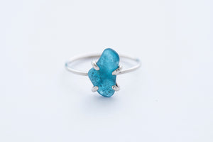 OCEAN GLASS ring - 14K white gold - blue