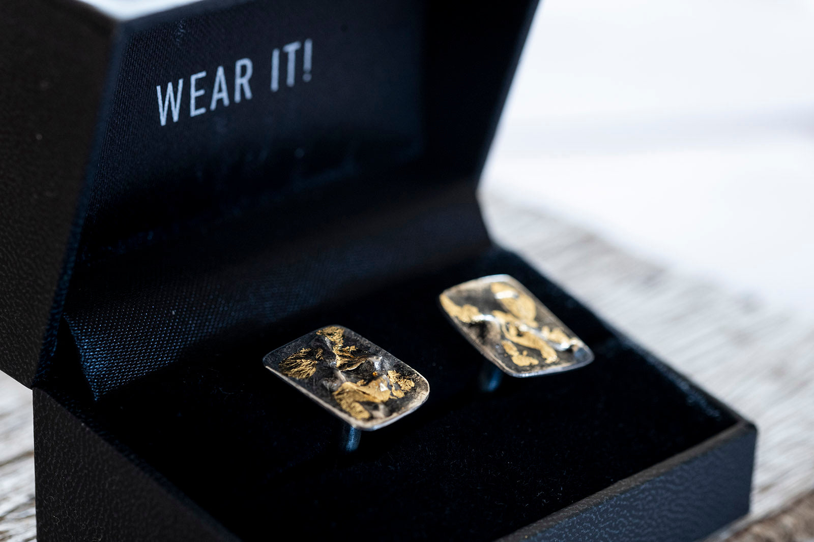 GENTS cufflinks - sterling silver with 24K burmese gold leaf