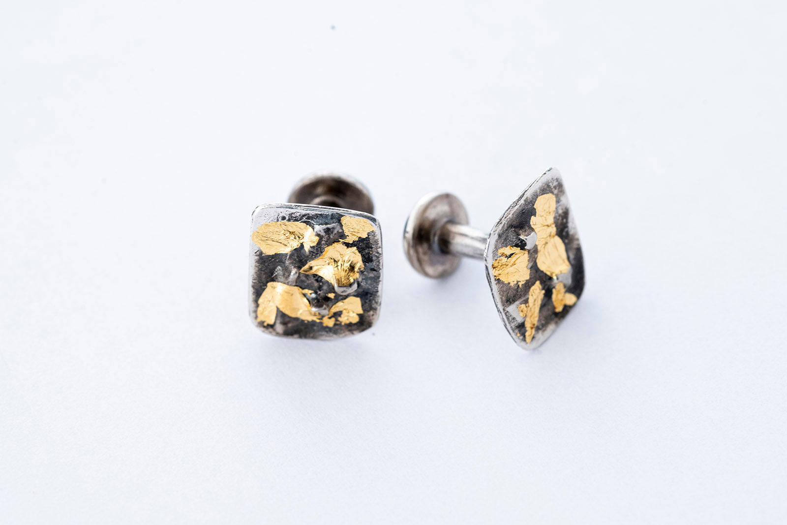 GENTS cufflinks - sterling silver with 24K burmese gold leaf