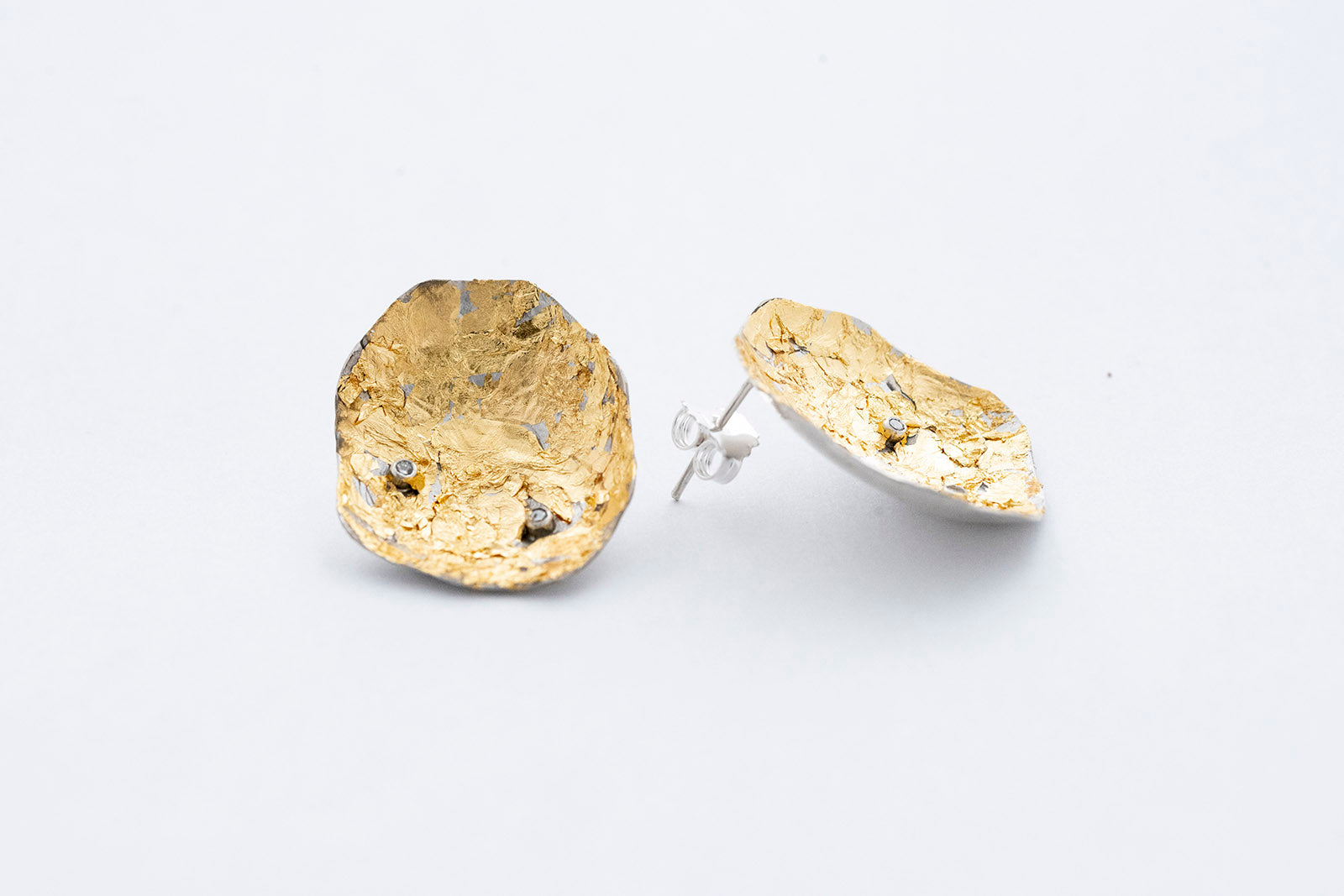 SPARK earring - Sterling Silver with 24K Burmese gold leaf with 4 diamonds #1