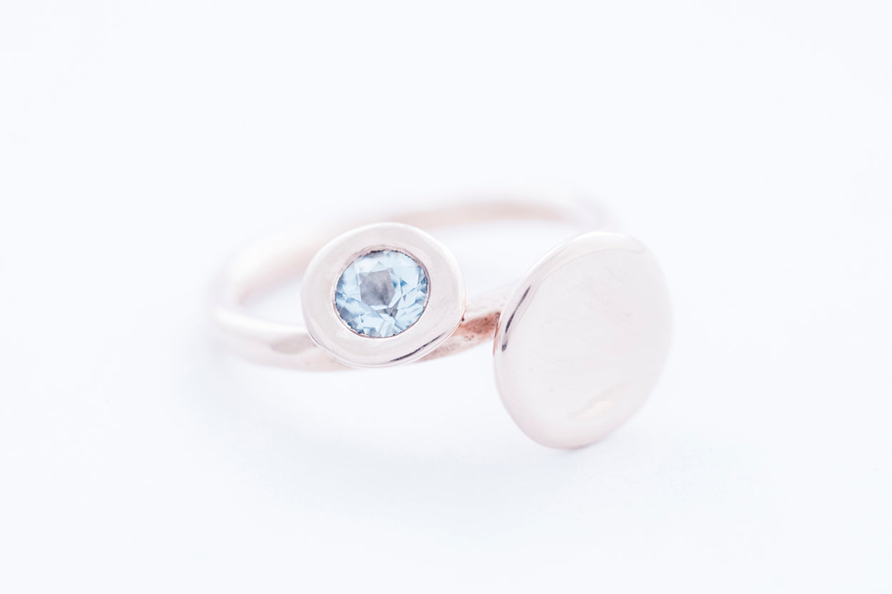 REEF DOUBLE ring - 14K rose gold | w. aquamarine
